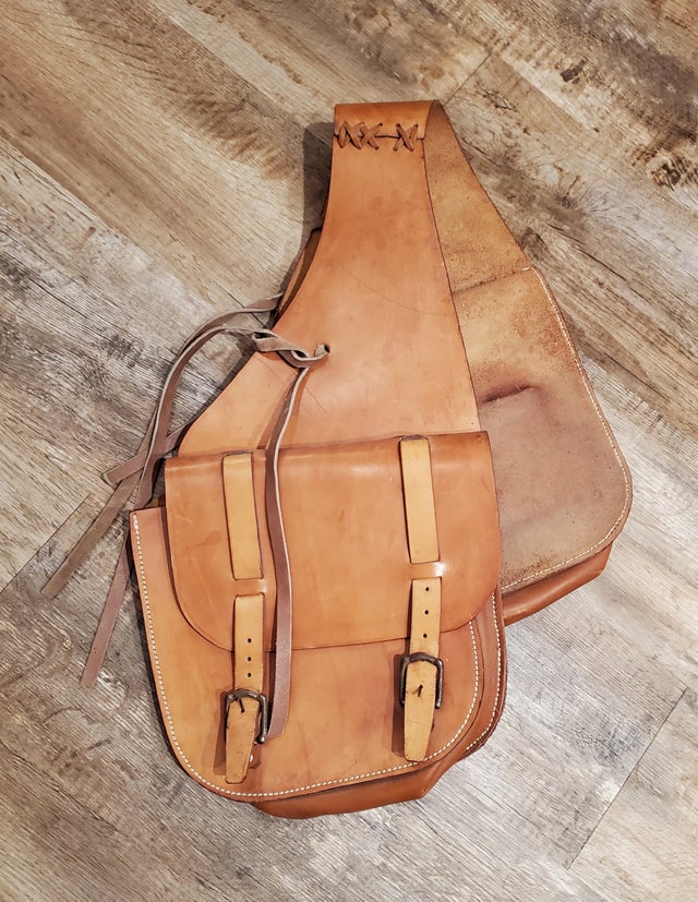Old leather pocket saddle bags